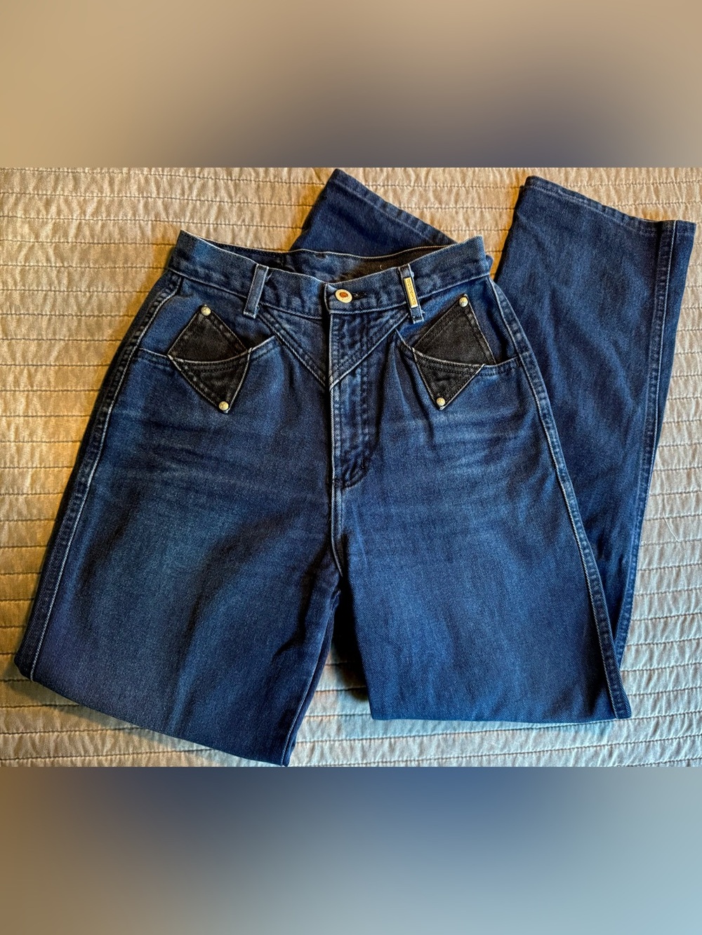 VTG Rockies Rocky Mountain Bareback Jeans 27/5 Blue Black Star Studded Western